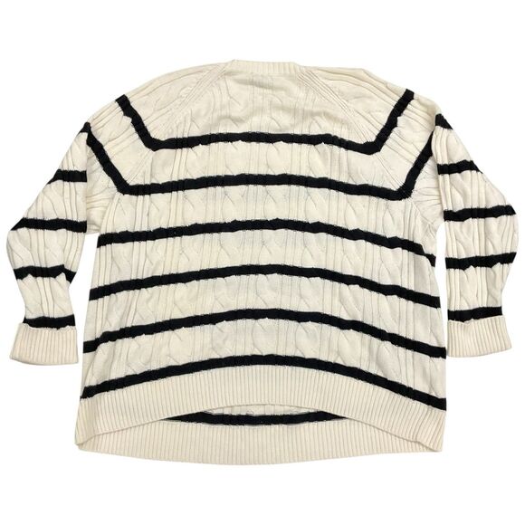 Talbots Plus Women's 3X Cable Knit Sweater Nautical Mariner Stripes Gold Button - Picture 2 of 4